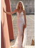 Ivory Beaded Lace Slit Wedding Dress